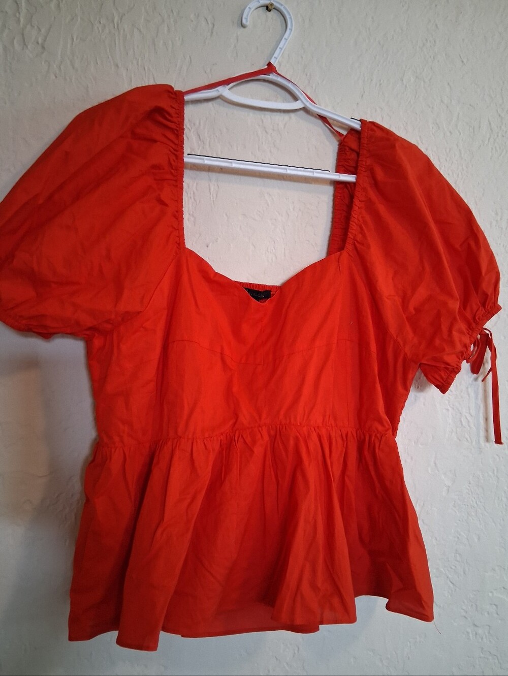 Versona True Red Puff Sleeve Peplum Cotton Top Size Large